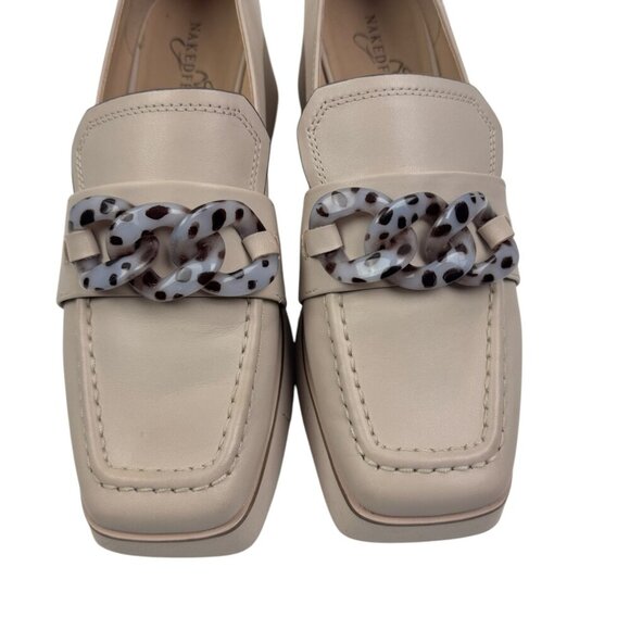 Naked Feet Privy In Chamois Platform Square Toed Tortoise Shell Chain Loafers 8M - Picture 2 of 9